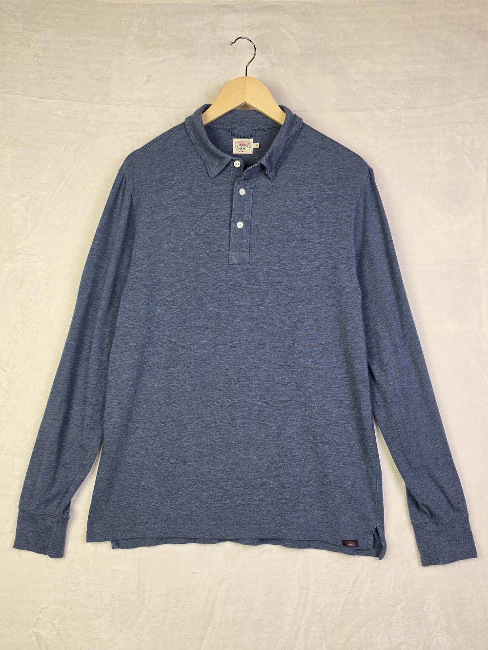 Faherty Long Sleeve Polo Shirt Mens Large Blue